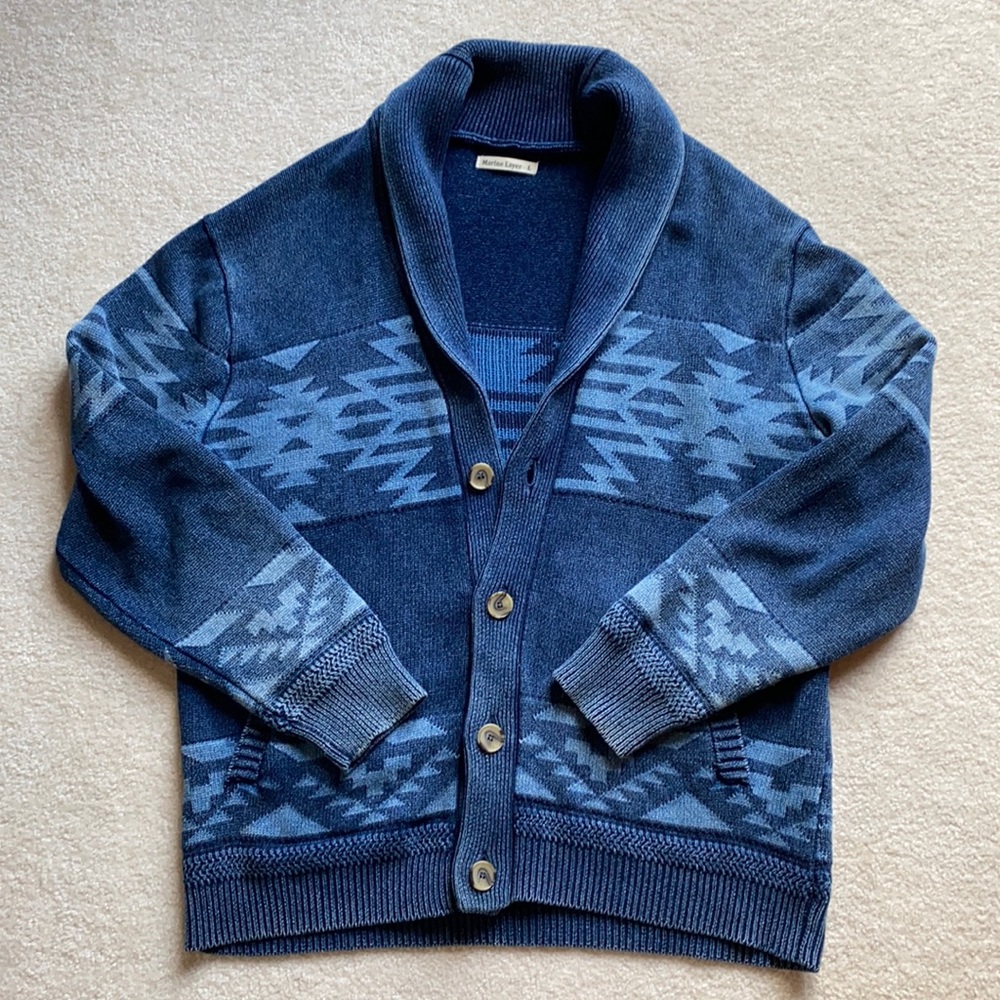 MARINE LAYER Bodaway Aztec Shawlneck Cardigan Navy